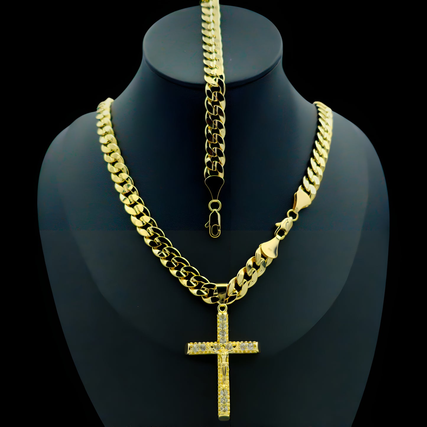 "14K Gold Plated Chain and Bracelet Set with Jesus Christ Pendant – 24-Inch Chain and 8-Inch Bracelet for Men, Elegant and Spiritual Jewelry"