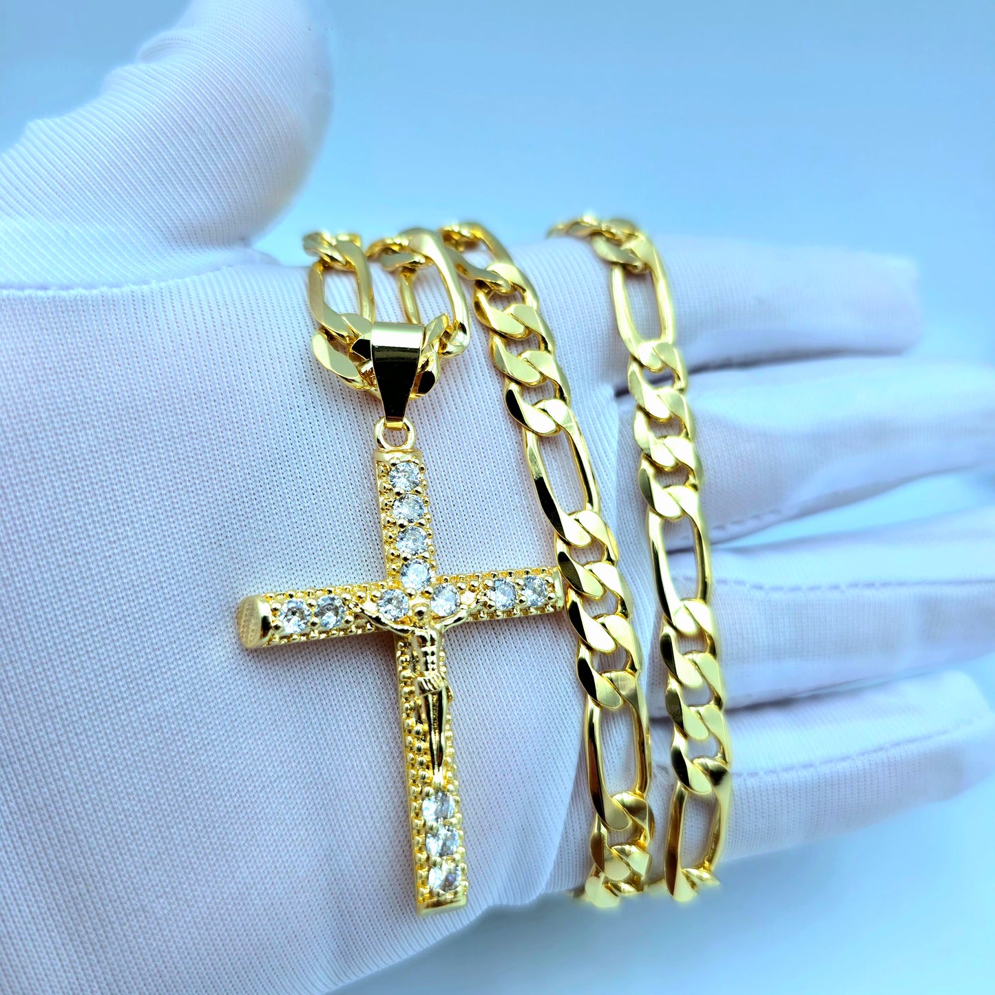 14K Gold-Plated Figaro Chain with Jesus Pendant